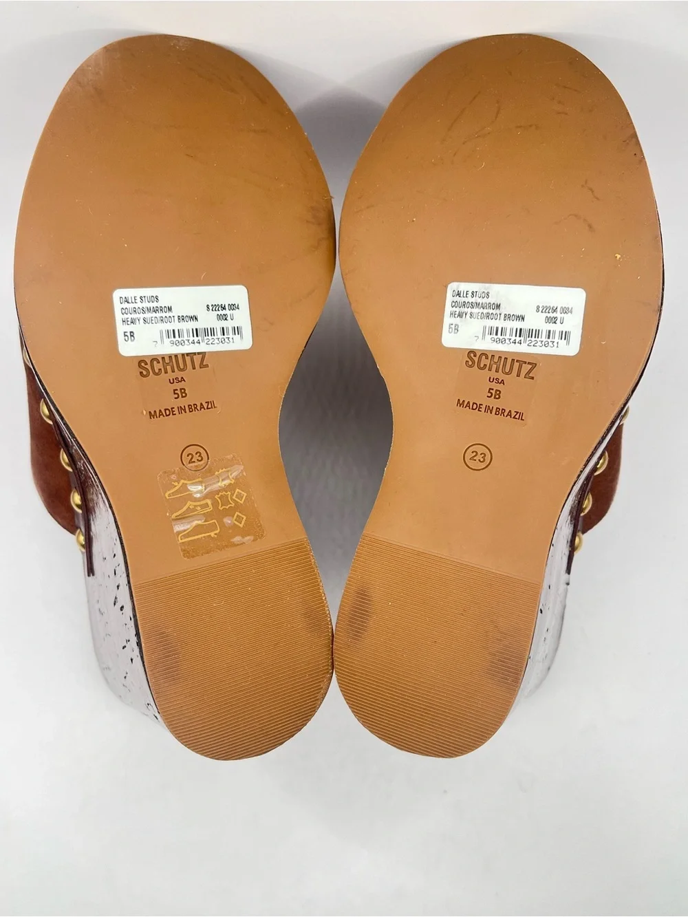 Schutz Sandalia Salto Alto New 5B Brown Suede Platform Wedge Studded Sandals